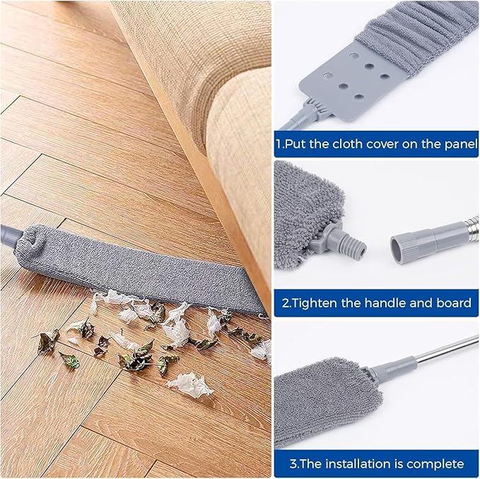Retractable Gap Dust Cleaning Artifact, Flat Duster, Retractable Microfiber Dust Brush Gap Mop for Cleaning (2mop + 4cloth)