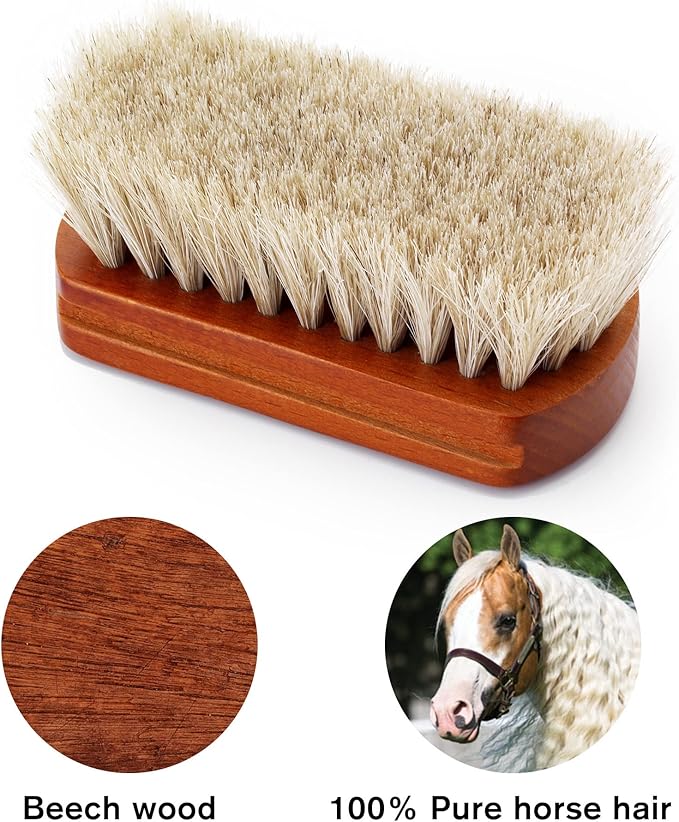 Mini 4" Shoe Brush - Portable Horse Hair Boot Brush w/Natural Wood Handle - Soft Bristle Shoe Shine Brush for Cleaning, Buffing & Polishing Leather Shoes - Travel-Friendly Size