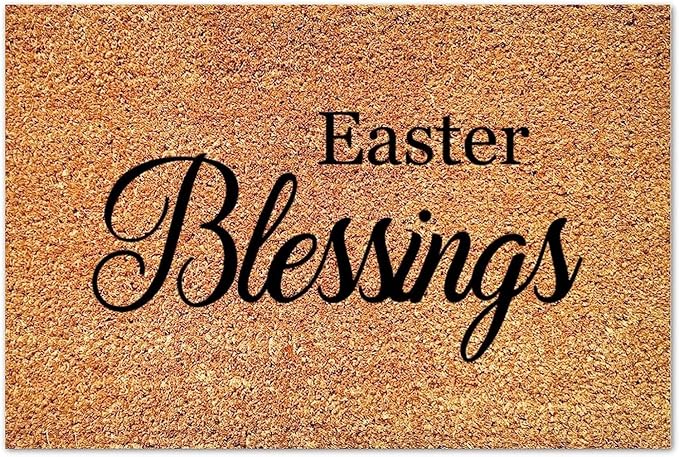 Home Decor Easter Blessings Door Mat Rectangular Door Mats Quote Saying Funny Weather Resistant Non Slip Mat for Entry Porch Deck Patio Mudroom Gift for Women Men 18x30 inch