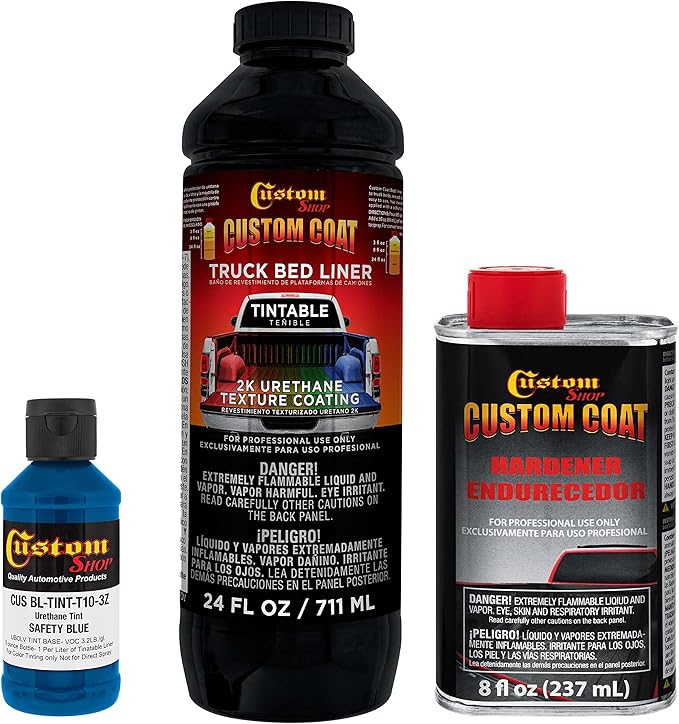 Custom Coat Safety Blue 1 Quart Urethane Spray-On Truck Bed Liner Kit - Easy Mixing, Just Shake, Shoot - Professional Durable Textured Protective Coating, Prevent Stop Rust - Car, Auto Equipment