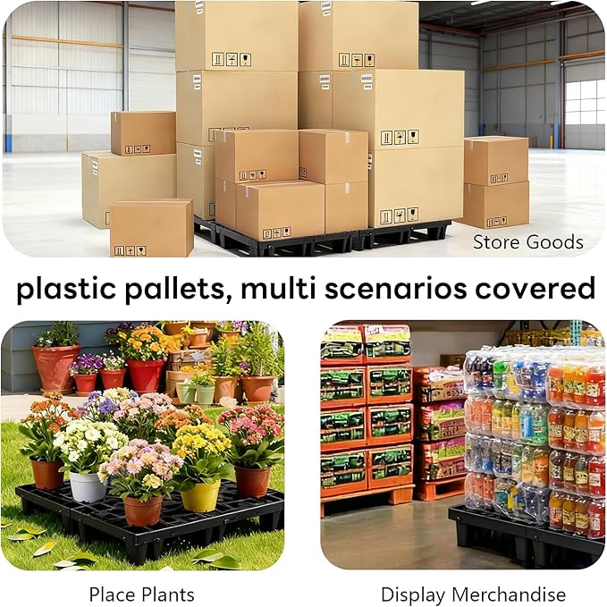 Plastic Pallets, 6pcs Black Lightweight Nestable Polyethylene Pallets, Moisture-Proof Floor Pallets, Mini Spliceable Plastic pallets for Basement Storage Kitchen Garages L 19.7" x W 11.8"x H 3.9"