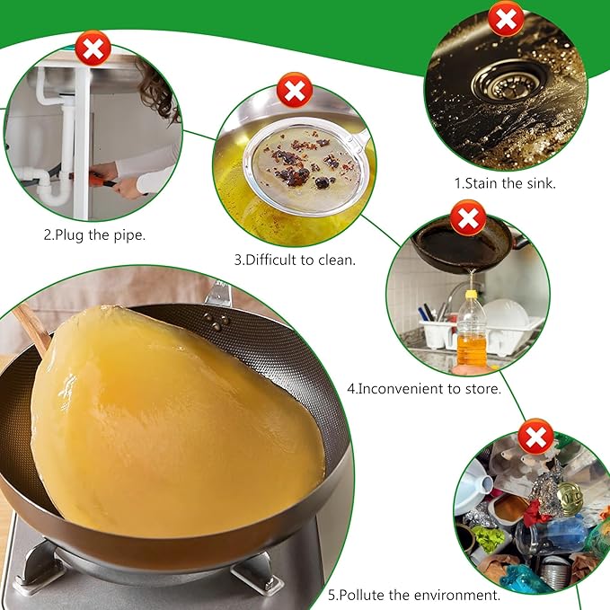 Cooking Oil Solidifier Powder 12oz - Solidifies Up to 2.5 Gallons (34 Cups) of Used Fry Oil, 100% Plant-Based Grease Hardener for Easy Kitchen Disposal, Oil Solidifying Solution