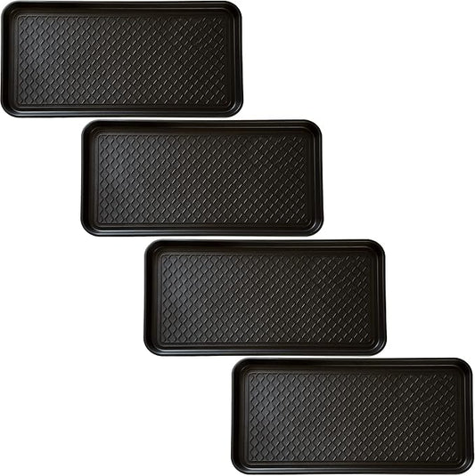 All Weather Boot Tray Set - Set of 4 Large Water-Resistant Plastic Utility Shoe Mats for Indoor and Outdoor Use in All Seasons by Stalwart (Black)
