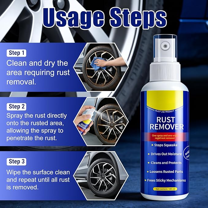 2Pcs Rust Remover Spray for Metal, 2026 Upgrade Anti-Rust Spray, Multi-Functional Quick-Acting Iron Powder Remover Spray, for Metal, Vehicles, Tools, Chains, Grills, Bolts & More