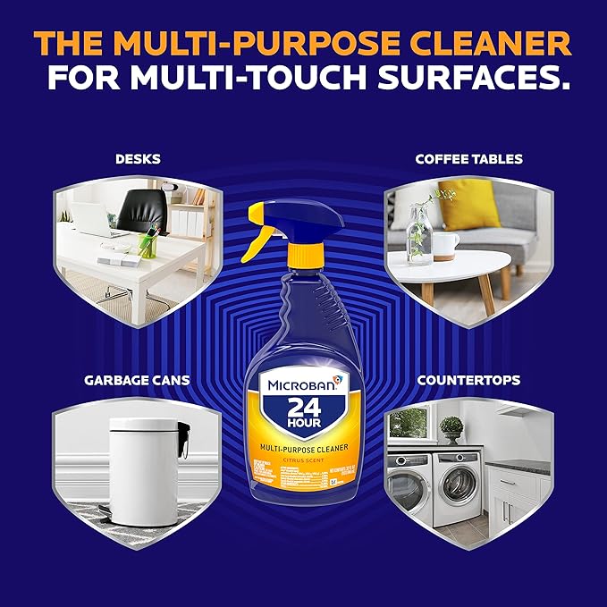 MICROBAN Disinfectant Spray, 24 Hour Sanitizing and Antibacterial Spray, All Purpose Cleaner, Citrus Scent, 4 Count, 22 fl oz Each