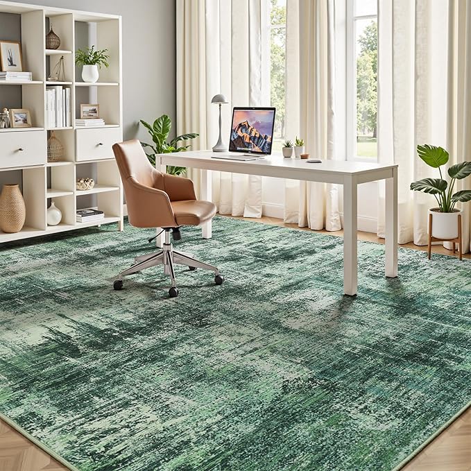 Lofus 8x10 Area Rug for Living Room, Green Abstract Rugs with Non-Slip Backing, Neutral Modern Washable Carpet for Bedroom Dining Room Home Office Nursery Indoor