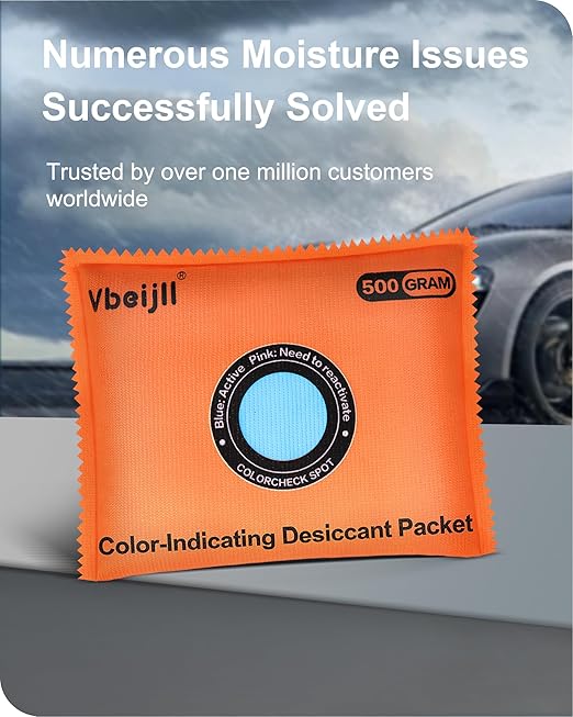 500 Gram (2 Pack) Color-Indicating Desiccant Packs for Storage, Rechargeable Silica Gel Packets, Dehumidifier for Cars, Gun Safe, 3D Filaments, Safe, Electronics