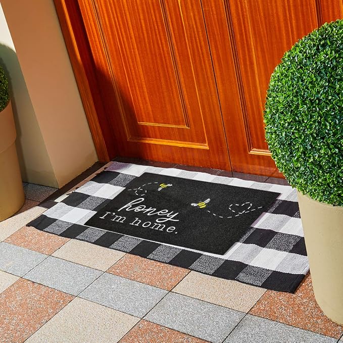 Welcome Mats for Front Door Kitchen Rugs Bee Honey I'm Home Cute Door Mat Indoor Porch Funny Outdoor Non Slip Durable Rubber Mats Black Floor Doormat for Outside Entry Farmhouse