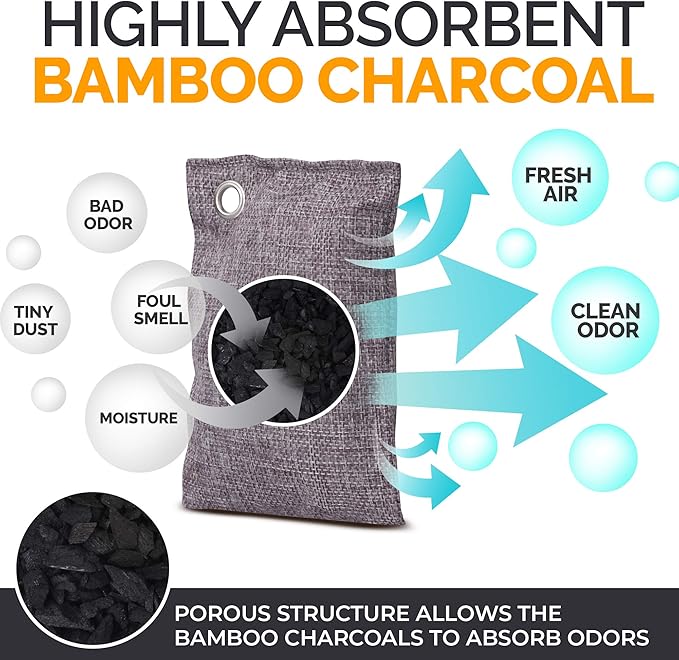 Activated Charcoal Odor Absorber for Strong Odors in Car, Closet, Shoe, Basement. 10 Activated Charcoal Bags Odor Absorbers for Home Bamboo Charcoals Air Purifying Bag Charcoals Deodorizer Eliminator