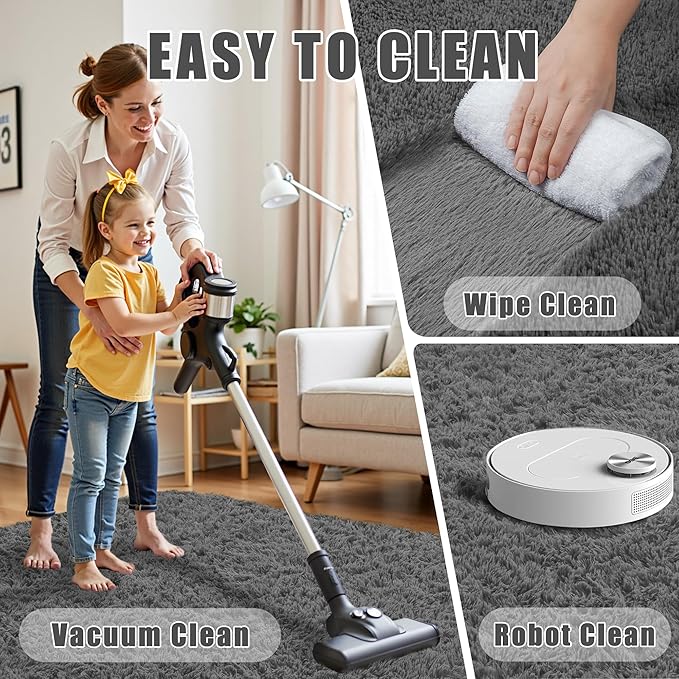 6x9 Area Rug for Living Room:Ultra Soft Fluffy Shag Dark Grey Rugs,Large Fuzzy Plush Indoor Non Slip Carpet Washable Rug for Bedroom Kids Nursery Office Dorm Modern Decor(Dark Grey 6'x9')