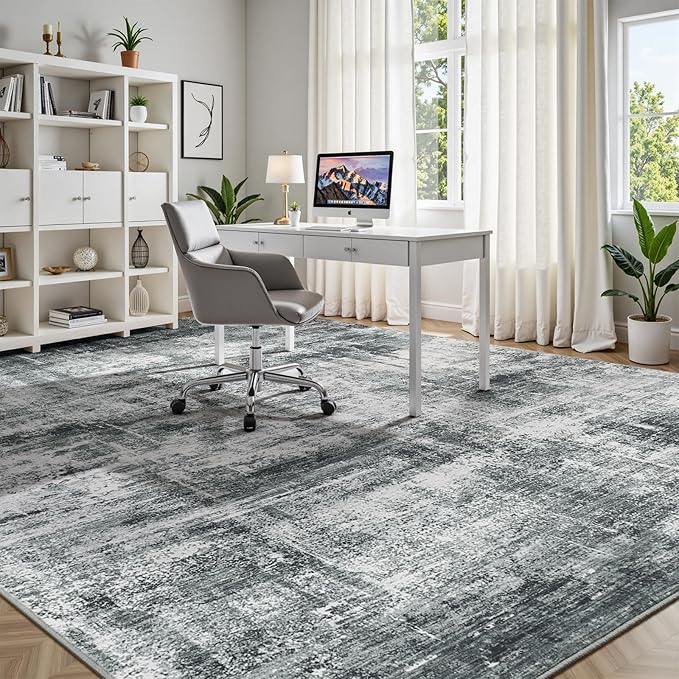 Lofus 8x10 Area Rug for Living Room, Grey Abstract Large Rugs with Non-Slip Backing, Neutral Modern Washable Carpet for Bedroom Dining Room Home Office Nursery Indoor