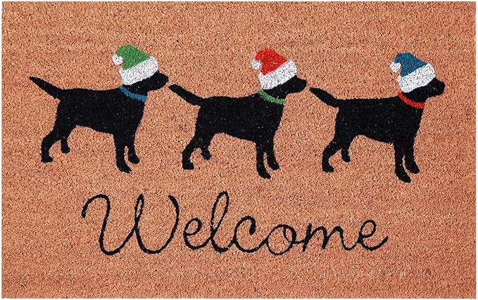 Welcome Dogs Christmas Door Mat, Xmas Rug Christmas Decorations, Non-Slip Dogs Welcome Doormat for Front Door, Indoor Outdoor Holiday Rug for Home Kitchen Floor Christmas Decor 16 X 24 Inch