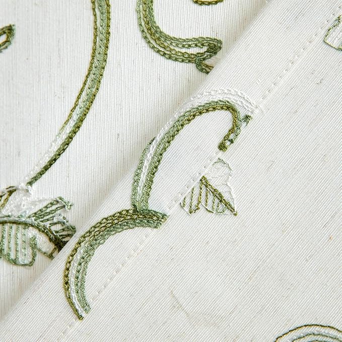 VOGOL French Door Curtains, Green Vines Embroidered Privacy Doorway Curtains, 1 Piece 25 x 72 Inches Window Treatment for Sidelight Glass Window, Rod Pocket