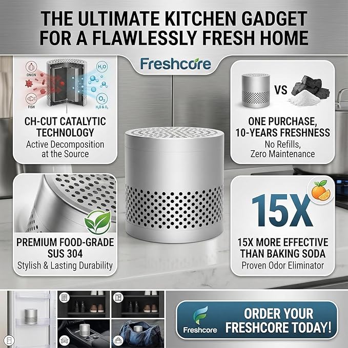 Freshcore Refrigerator Deodorizer Odor Eliminator | Fridge Deodorizer – Lasts 10 Years, Long-Lasting Odor Eliminator - More Effective Than Baking Soda, Charcoal Bags (Black)