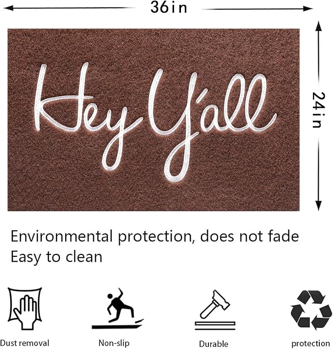 Front Door Welcome Mats for Outdoor Entry Hey Y'all Doormat Non Slip Rubber Mat for Home Decor Indoor Farmhouse Funny Kitchen Heavy Duty Backing Mats Patio Coffee 36" x 24"
