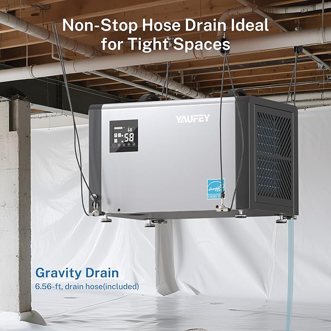 Yaufey 70 Pint Energy Star Commercial Dehumidifier for Crawl Space, Basement, Industrial, up to 5,000 Sq. Ft., 10%-98% RH Humidity Control, Auto Defrost, TUV Certified, 5-Year Coverage