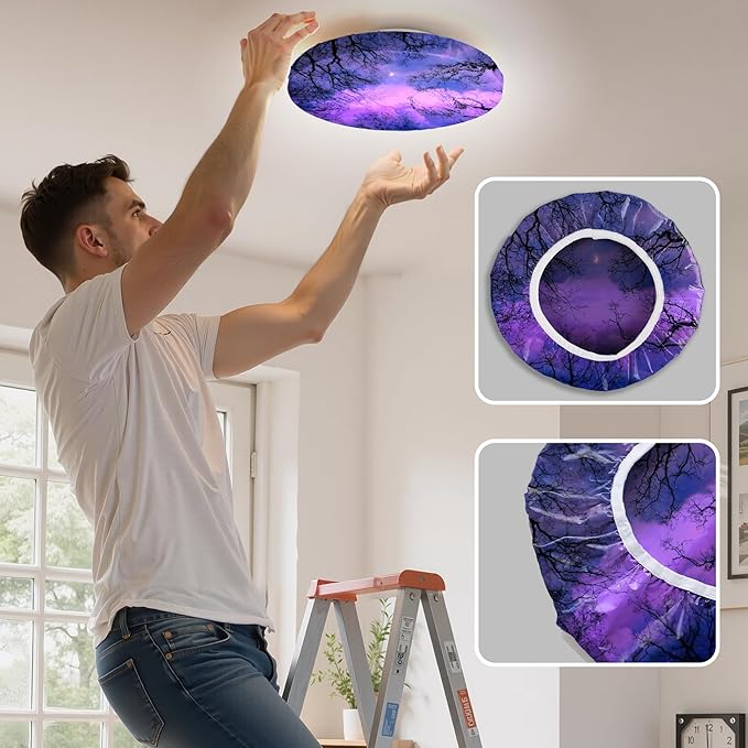12" Ceiling Light Cover, 1 Pcs Flush Mount Light Fixture Cover, Fabric Ceiling Light Fixture Cover, Light Filters for Bedroom, Kitchen, Hallways/Entryways, Office, Basement (Purple Dusk)