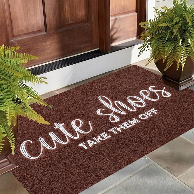 Door Mat Entryway Rubber Backing Front Door Home Door Mats Welcome Cute Shoes Take Them Off Mat for Hallway Home Office Garden 36"x24" Coffe