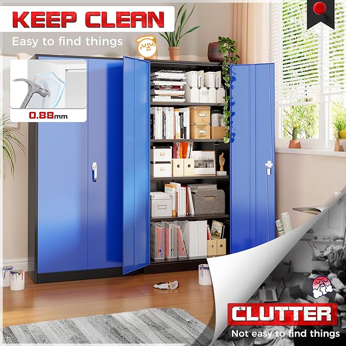 Bonusall 72" Metal Garage Storage Cabinet， Heavy-Duty Steel Cabinet with 2 Locking Doors & 4 Adjustable Shelves for Home, Office