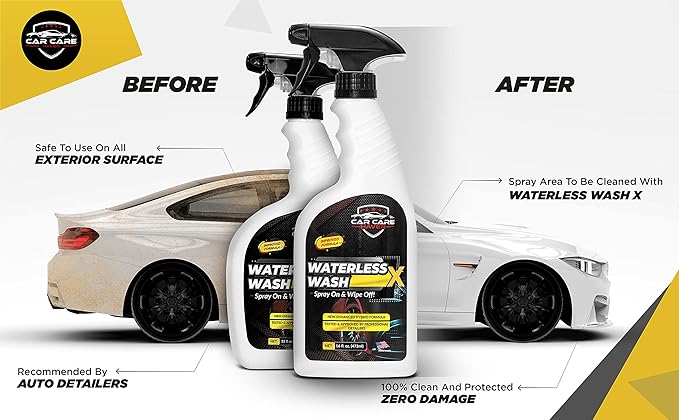Waterless Wash X-Car Detailing Without Water | Quick Detailer for Any Vehicle-Wash in Your Garage, at Work, or Anywhere-Spray On & Wipe Off (128 oz Concentrate)