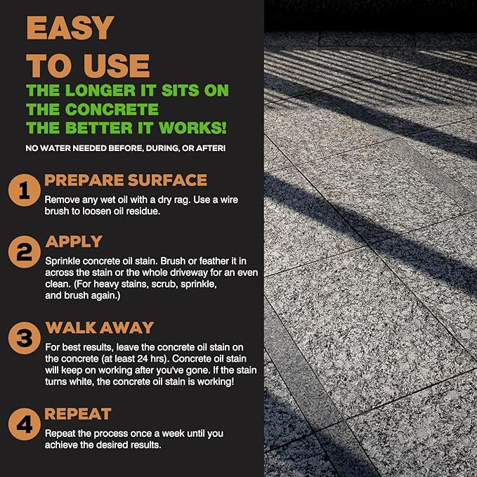 Concrete Oil Stain Remover (7.1 OZ) – Waterless Oil Stain Cleaner for Concrete – for Driveway, Garage, Basement, and Walkway Surfaces – Up to 20 sq. ft.