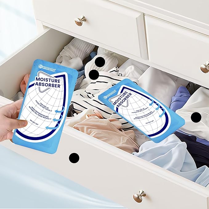 Wisesorb 25 Gram 10 Packs Moisture Absorbers Packs, Leakproof Desiccant Dehumidifier Bags for Bathrooms, Basements, Rvs, Humidity Absorbers Packets for Closet