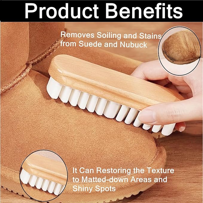 Crepe Suede Rubber Brush for Cleaning Snow Boots – 2025 Upgrade No Water Needed, Wood Handle for Dry Cleaning & Maintaining Suede & Nubuck Leather – Gentle & Effective for Boots, Shoes, Sneakers