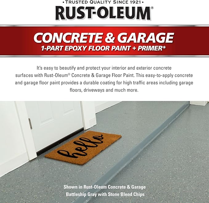 Rust-Oleum 347121 Concrete & Garage Floor Paint and Primer, Gallon, Satin Sand