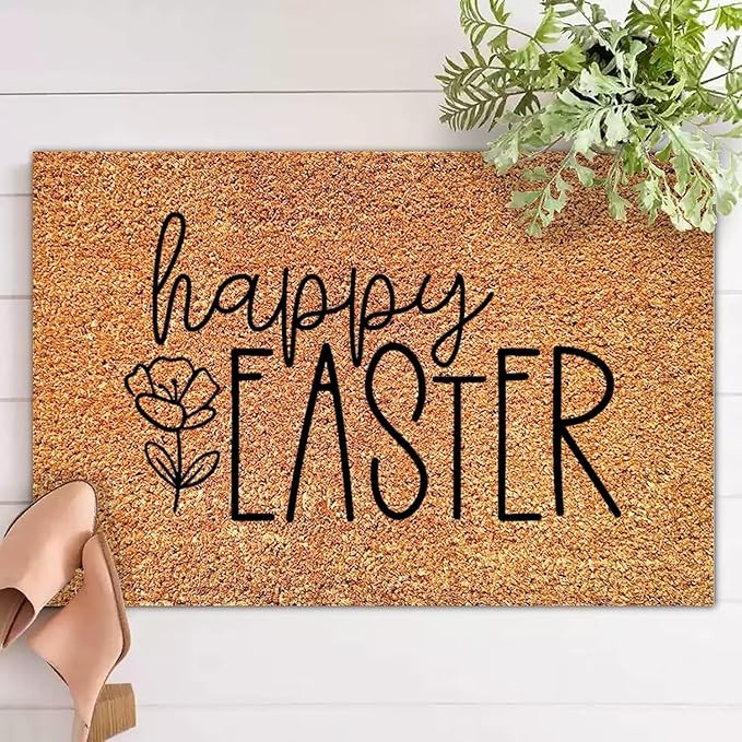 Happy Easter Spring Spring Flowers Easter Spring Shirt Easter Sign Kids Spring Easter Funny Gift Closing Gift Farmhouse Mat Outdoor Indo Soft Low Profile Doormat 20x32 Inch
