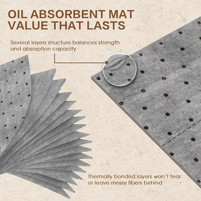Oil Absorbent Mat Roll 30" x 150', Oil Absorbent Pads Heavy Duty for Industrial Garage Leaks & Drips, 10 oz Polypropylene Spill Cleanup Absorber