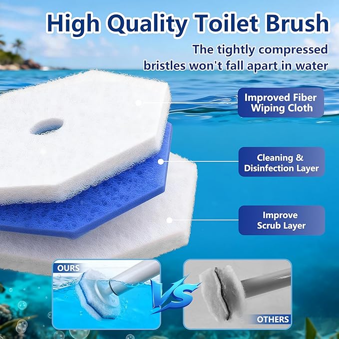 FHORAIN 80 Count Toilet Wand Refills for Clorox, Disposable Toilet Brush Head with Rich Foaming, Extra Thick Triple-layer Refills, 5X Cleaning Power & Won't Fall Off, Disposable Toilet Cleaning System
