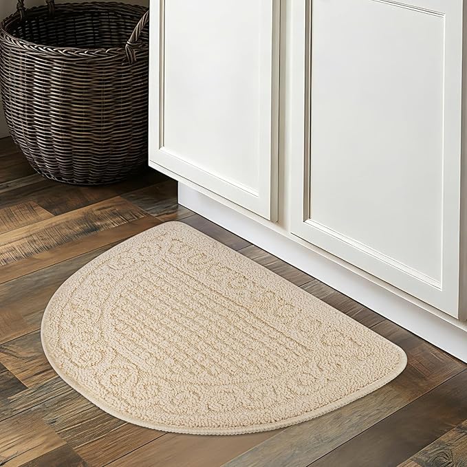 Echaprey Half Round Non-Slip Kitchen Bathroom Toilet Doormat Floor Rug Mat Keeps Your Floors Clean Home Decor (Large, Camel)