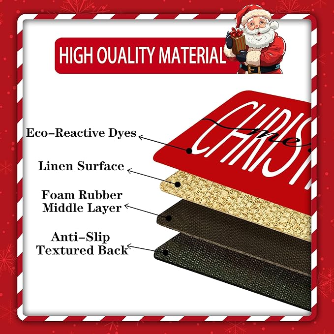 KORVITA Christmas Door Mat Merry Christmas Floor Mat Porch Decoration Mat Christmas Decoration Winter Anti-Slip Outdoor Indoor Low Profile Flax Floor Mat 17 x 29 Inch