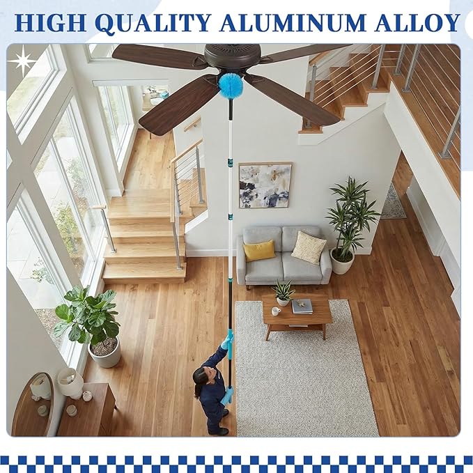 42ft Extra Long High Ceiling Duster with Extension Pole, Long Reach Cleaning Kit for Ceiling Fans, Windows & Cobwebs, Telescoping Pole with 6 Attachments for Home Church Warehouse Cleaning