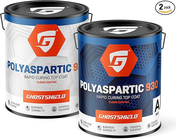 Ghostshield Polyaspartic 930-2 Gallon Kit - Fast Cure Topcoat Coating for Flake Floor Systems in Garage Floors and Warehouse Floors - Covers up to 300-400 Square Feet
