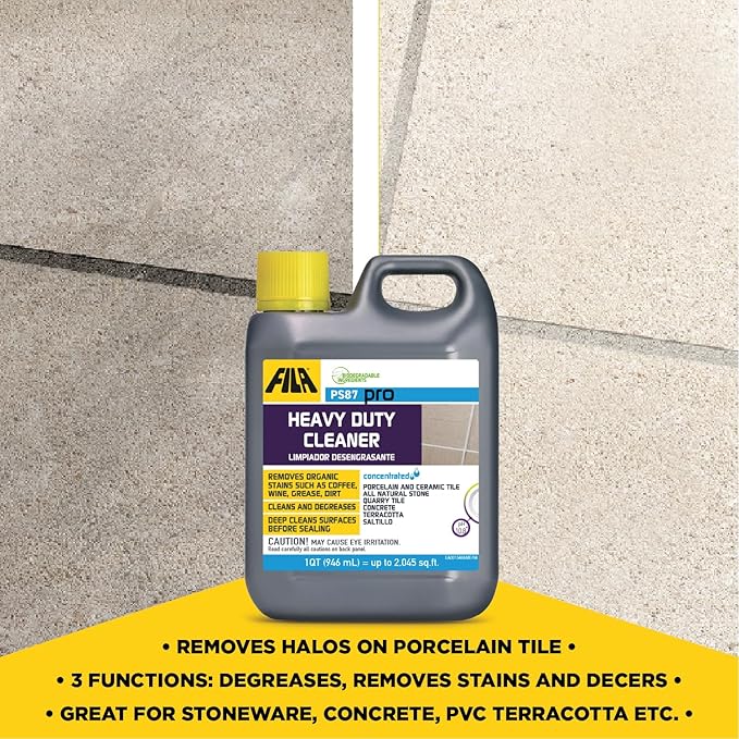 FILA Heavy Duty Cleaner PS87 PRO, Stain Remover Grease, Coffee, Wine, Wax, Ink, Hard Surface Floor Cleaner, ideal for Natural Stone, Terracotta, Quarry Tile, Concrete, Porcelain, 1 QT