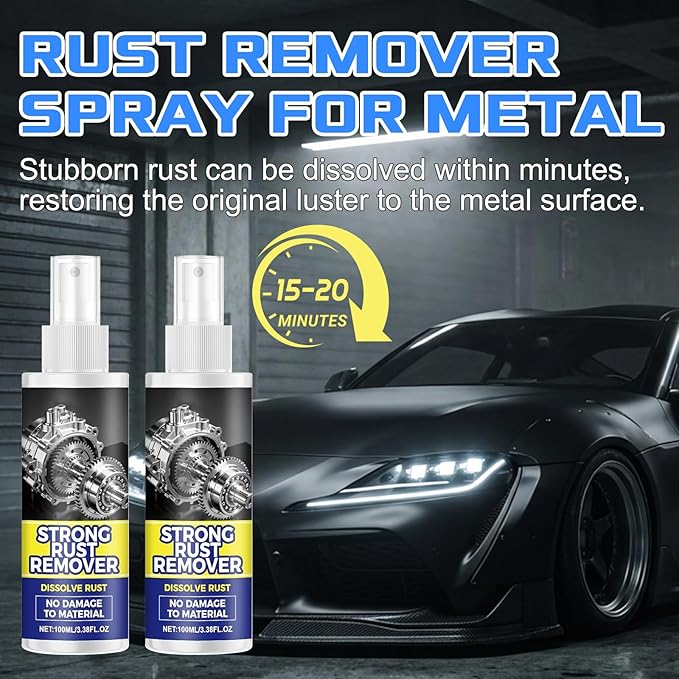 2PCS Rust Remover Spray for Metal, Multipurpose Rust Stain Remover, Heavy Duty Metal Cleaner for Metals, Vehicles, Tools, Chains