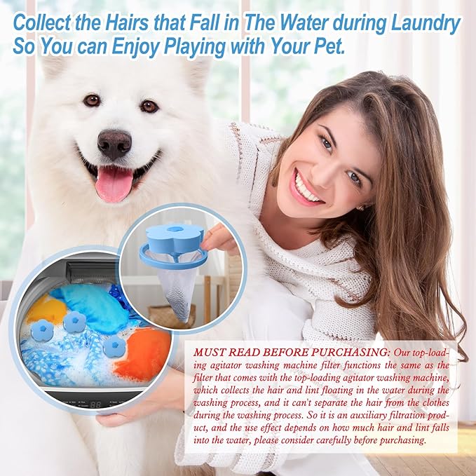 NEIJIANG Lint Catcher for Laundry,Pet Hair Remover for Laundry,Washing Machine Floating Lint Mesh Bag,Reusable Household Hair Filter Washer Lint Trap Net Pouch 4 Pieces (Blue)