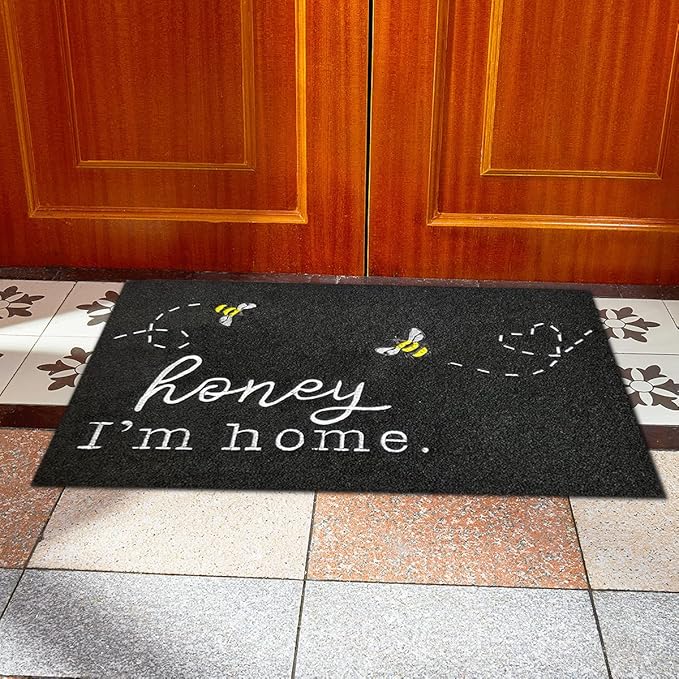 Large Door Mat Funny Front Doormat Kitchen Rugs Front Entrance Outdoor Indoor Bee Low Profile Non Slip Durable Rubber Doormats for Porch Patio Entry Kitchen Black 36X24 inch