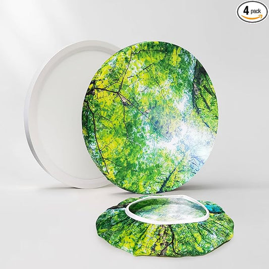 12 inch Ceiling Light Cover, 4 Pcs Fabric Flush Mount Light Fixture Cover, Ceiling Light 12 inch Room Cover for Bedroom, Kitchen, Hallways/Entryways (Forest)