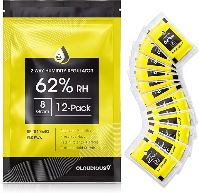 Cloudious9-62% 2-Way Humidity Pack Regulator 8 Gram - 12 Count Pack for Humidors Herb Flower - Individually Sealed Bag – Solution for Convenient Humidification