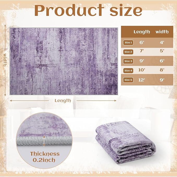 Abstract 9x12 Area Rug for Living Room Dining Room Home Office Bedroom Purple Grey