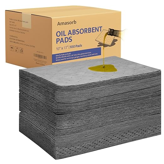 Oil Absorbent Pads - 9.8 x 13 Inch-Universal Leak, Drip, and Spill Control, Garage Accessories Absorbent Mat for Oil Water, Ideal for Extra-Heavy Spills 100 Pcs
