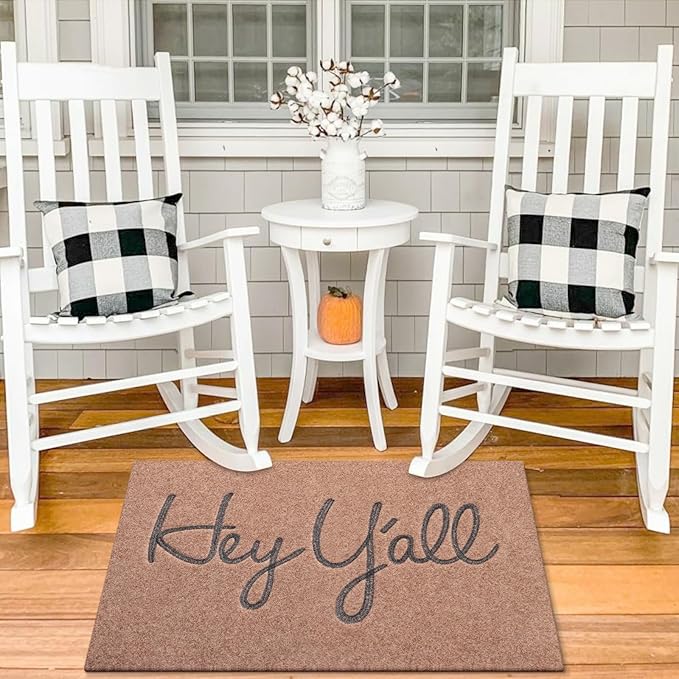 Welcome Mats for Front Door Outdoor Brown Heavy Duty Backing Doormat Hey Y'all Mat with Non Slip Rubber Doormats for Home Decor Farmhouse Balcony 36" x 24"