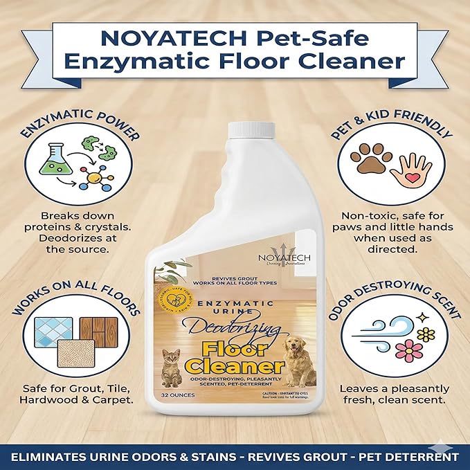 NOYATECH Pet Floor Cleaner – Enzyme Powered Odor Eliminator. Floor Cleaner for Mopping – Removes Urine & Stains – Deep Cleaner for Floors & Grout – Commercial-Grade Concentrate