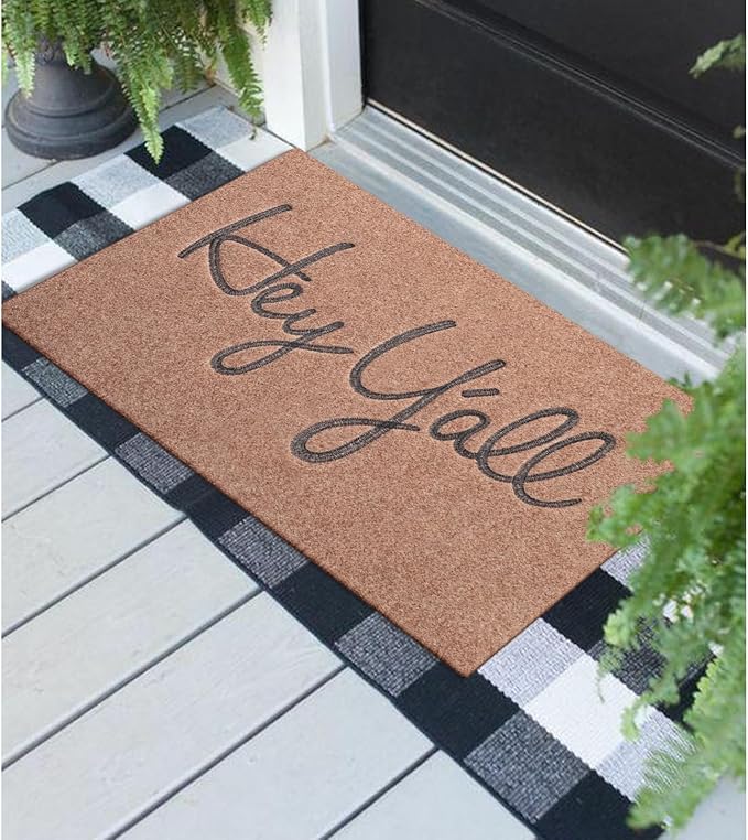 Welcome Mats for Front Door Outdoor Brown Heavy Duty Backing Doormat Hey Y'all Mat with Non Slip Rubber Doormats for Home Decor Farmhouse Balcony 36" x 24"