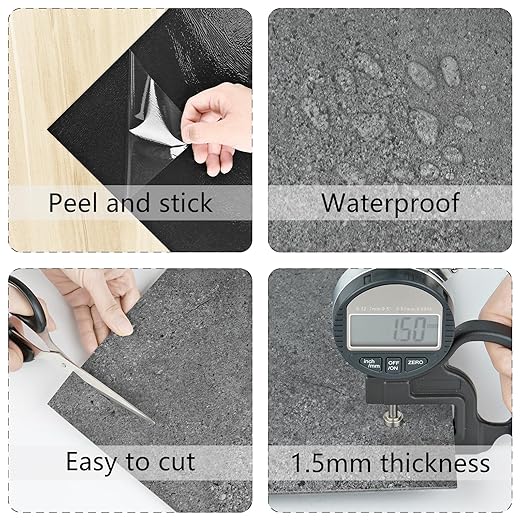 Wallercity Matte Cement Gray Marble Peel and Stick Floor Tile Modern Grey Vinyl Flooring Stickers for Bathroom Kitchen 5PCS Waterproof Self Adhesive Flooring Tiles for Balcony Living Room 12x12 in
