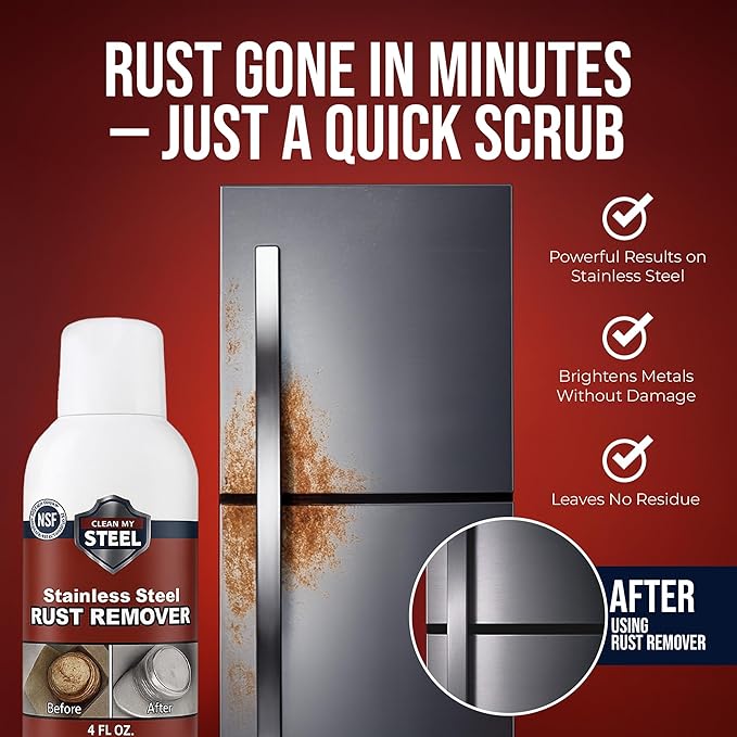 CLEAN MY STEEL Innoshine B570 Stainless Steel Rust Remover and Cleaner, NSF Certified, Approved for Food Contact Areas, 4 oz