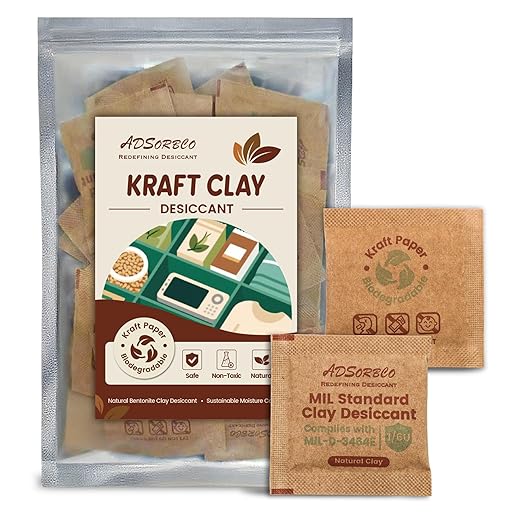 ADSorbco 6g x 100 Pack Bentonite Clay Desiccant Packs– Food Grade Moisture Absorbers for Pet Food, Tea, Dry Grains, Spices, Storage Bins – Silica Gel Packets Alternative, Desiccant Packs for Storage