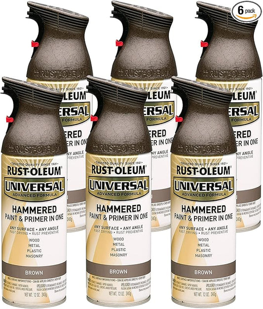 Rust-Oleum 245218-6PK Universal All Surface Hammered Spray Paint, 12 oz, Brown, 6 Pack